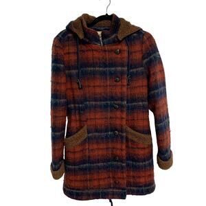 Urban Outfitters Staring at Stars Plaid Sherpa Hooded Button Up Jacket Size Sm